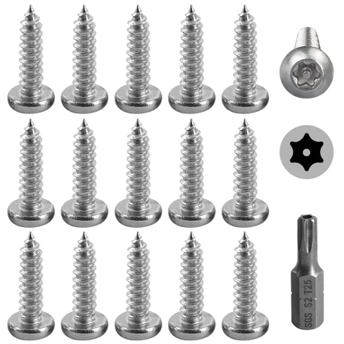 Miniatura 8 de Hilitchi 50 unidades #10 x 1-1/2" cabeza de botón de acero inoxidable Torx Tornillos de chapa de metal de seguridad Tornillos plateados antirrobo a
