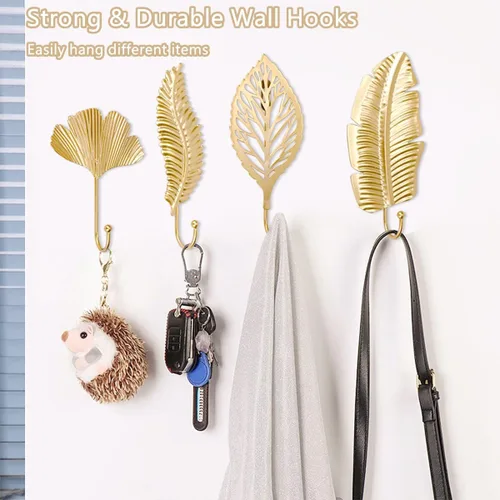 Miniatura 5 de 10 ganchos decorativos de pared con hojas doradas, ganchos para colgar abrigos, toallas, sombreros, perchas de metal para montaje en pared