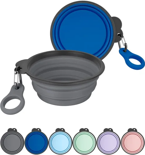 Miniatura 9 de Aonkey Tazones plegables para perros con portabotellas, paquete de 2 cuencos de agua para perros de viaje con mosquetón mejorado, borde moldeado