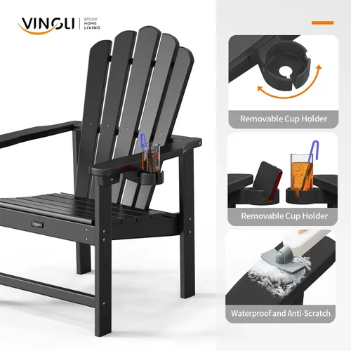 Miniatura 6 de VINGLI Silla Adirondack plegable de plástico con soporte para tazas, material HDPE 100% reciclable, cómoda capacidad de peso de 380 libras