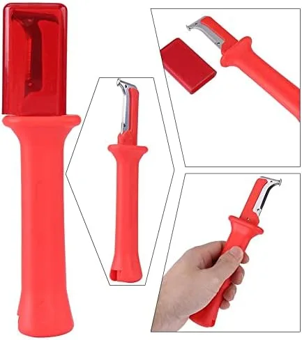 Miniatura 4 de Herramienta peladora de cuchillos para cables, cortador de cables con aislamiento eléctrico, cortador de mano con cubierta roja, cuchillo de cable