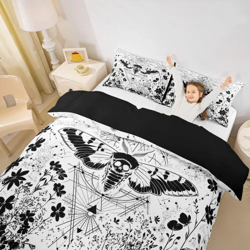 Miniatura 20 de Erosebridal Juego de ropa de cama bohemio con sol y luna, funda de edredón hippie de 3 piezas, colorida funda de edredón teñida anudada, funda