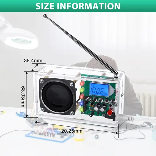 Miniatura 7 de ICSTATION - Kit de soldadura de radio FM, kit de radio DIY con luces LED intermitentes, pantalla LCD FM 76-108MHz, kit de radio FM con conector