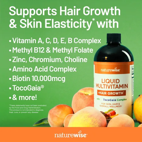 Miniatura 5 de NatureWise Multivitamínico líquido para el crecimiento del cabello para mujeres y hombres + Tocogaia para el crecimiento del cabello