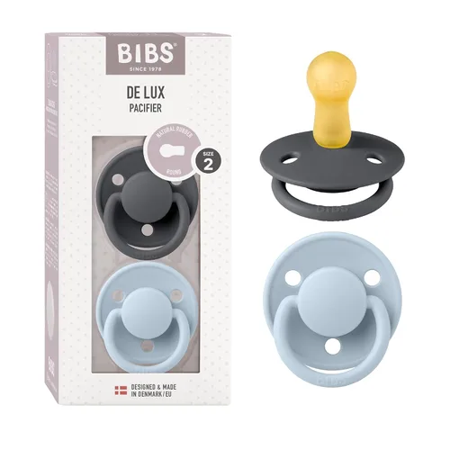 Miniatura 10 de BIBS De Lux - Paquete de 2 chupetes para bebé, fabricados en Dinamarca, chupete simulado sin BPA, pezón redondo. látex de goma natural, talla 1