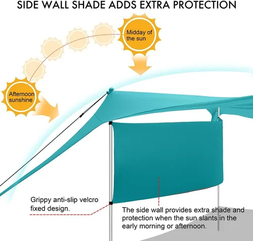 Miniatura 2 de Beach Canopy Tent Shade with Sidewalls 10x10FT, 6.6FT Tall, UPF50+ Sun Shelter, Windproof & Water Resistant, Includes Guylines Sand Shovel Stability