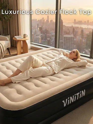 Miniatura 3 de Colchón de aire Queen con bomba incorporada, cama inflable elevada de 16 pulgadas para hogar e invitados, colchón inflable autoinflable con parte