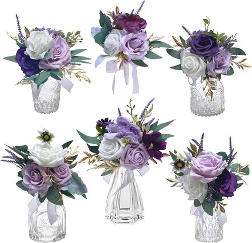 Miniatura 8 de CherishedMoments Juego de 6 centros de mesa de flores surtidas, mini flores florales para decoración de mesa de boda junto al mar, ramos de flores