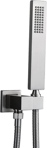 Miniatura 12 de ENGA Cabezal de Ducha de Mano Cuadrado Negro Mate de Latón Sólido Eco-Rendimiento con Conector de Pared y Manguera Juego de Cabezales de Ducha
