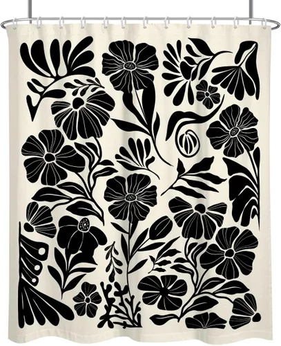 Miniatura 33 de Black Floral Shower Curtain Stall Small Half Single Mini Boho Flower Farmhouse Vintage Gothic Abstarct Retro Funky Botanical Moody Fabric Cloth