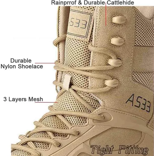 Miniatura 4 de Botines tácticos para hombre botas de trabajo militares con cremallera lateral, cierre de gancho y bucle
