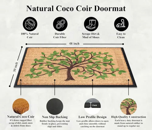 Miniatura 84 de A1HC Tapete para Puerta de Fibra de Coco Natural y Caucho, 30"x48" – Grueso, Duradero, Resistente, Anti-Desprendimiento, Resistente a