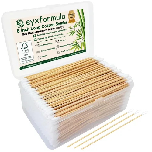 Miniatura 9 de Eyxformula 200 hisopos de algodón de 6 pulgadas de largo con palos de bambú, 100 puntas redondas y 100 puntas de precisión para limpiar armas