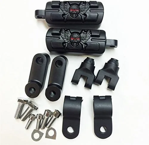Miniatura 7 de Forma de zombi de calavera de ala de 1 1/4 "Highway Radical Stiletto 4475 Foot Pegs Abrazaderas para Harley Sportster Touring Cuerpo Negro Goma por