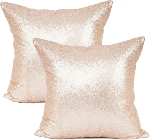 Miniatura 23 de YOUR SMILE Paquete de 2, Nueva Serie de Lujo Oro Rosa Champán Decorativa con Lentejuelas Brillantes y Cómoda Funda de Almohada Decorativa de Satén
