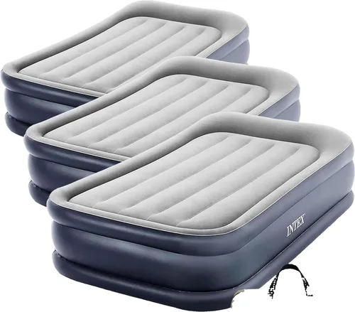 Intex 64131ED Dura-Beam Plus Deluxe Almohada: Fiber-Tech - Tamaño individual - Bomba eléctrica incorporada - Altura de la cama de 16.5 pulgadas -