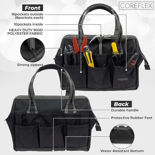 Miniatura 2 de Coreflex Bolsa de herramientas de 14 pulgadas de boca ancha, bolsa de equipo, de múltiples propósitos - para plomeros, electricistas, manitas, Negro