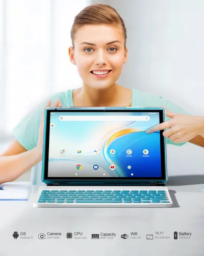 Miniatura 7 de Tablet 2 en 1 con funda para teclado y ratón, tableta de 10 pulgadas Android 15 Tablets PC, 8 GB RAM+32 GB ROM compatible con 1 TB expandible, Azul