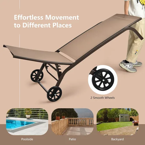Miniatura 5 de Giantex Sillas de patio para zona de piscina, tumbona para exteriores con 6 posiciones ajustables, ruedas lisas y tela de secado rápido, sillón