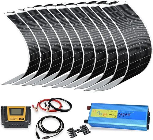 Miniatura 8 de XINPUGUANG Kit de sistema flexible de panel solar de 200 W 12 V, módulo de fibra de vidrio monocristalino de 2 x 100 W, cable de extensión