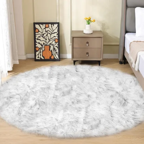 Miniatura 48 de ORINOVA Alfombras de pelo sintético lavable de color gris plateado claro para dormitorio, alfombra de felpa para sala de estar, alfombra