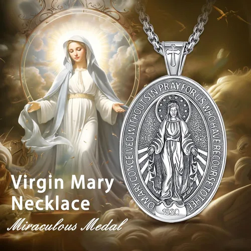 Miniatura 320 de EUDORA Collar de plata de ley 925, San Cristóbal y San Benito, San Miguel, Virgen María, San Judas Tadeo, Cruz de Buen Pastor y Arcángel, Medalla