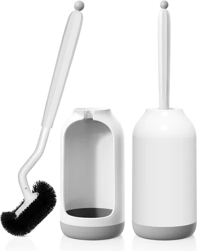 Miniatura 11 de HAMITOR Juego de Portaescobillas para Inodoro: Cepillo Limpiador de Inodoro de Limpieza Profunda para Baño Debajo del Borde con Cerdas Curvadas