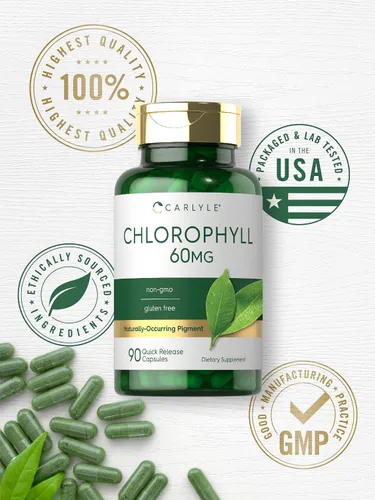 Miniatura 5 de Carlyle Cápsulas de clorofila 60 mg 90 píldoras complejas con cobre Suplemento sin OMG y sin gluten