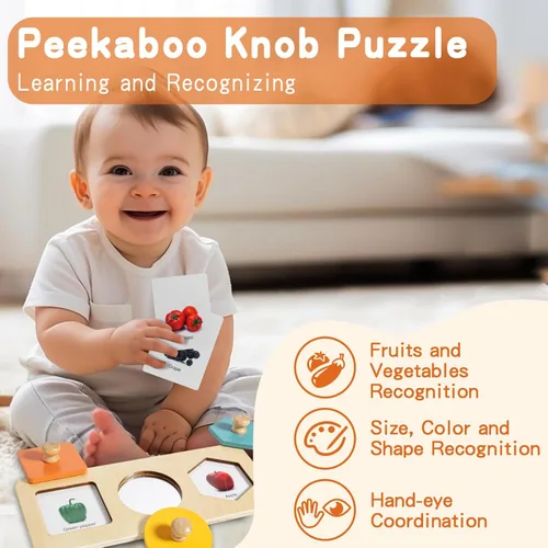 Miniatura 5 de Twefex Juguetes Montessori para bebés de 6 a 12 meses – Kit de juego 3 en 1 para bebés – Tambor giratorio mediano – Caja de pañuelos para bebé
