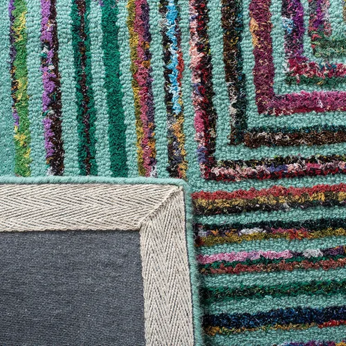 Miniatura 7 de SAFAVIEH Nantucket Collection - Alfombra de pasillo, 2 pies 3 pulgadas x 8 pies, color verde azulado, hecho a mano, bohemio, abstracto, algodón