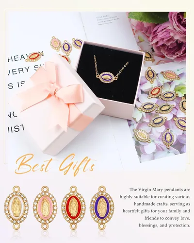 Miniatura 7 de YETOOME 36 dijes de la Virgen María, 6 colores, diamantes de imitación de aleación, dijes de medalla milagrosa de Nuestra Señora, colgantes