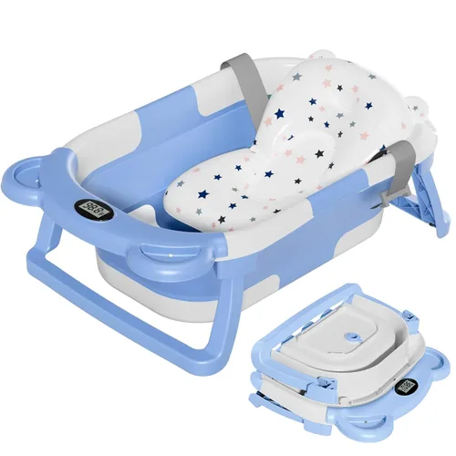 Miniatura 15 de TPN - Bañera plegable para bebés con cojín suave y termómetro en tiempo real, bañera portátil de viaje para recién nacidos e infantes
