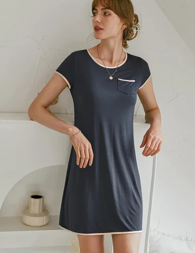Miniatura 3 de Ekouaer - Vestido de dormir de mujer, camisón de manga corta con parches de satén, con bolsillos