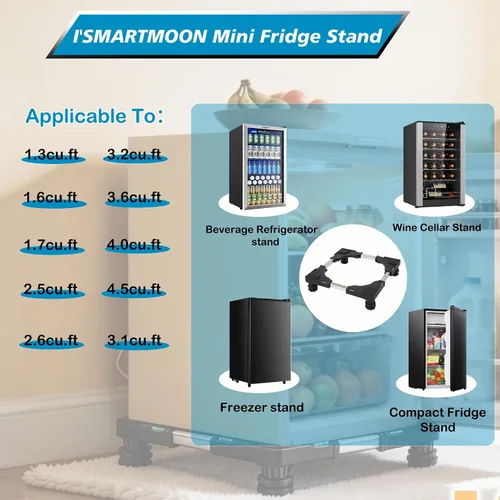 Miniatura 8 de I'SMARTMOON Mini soporte para nevera, base ajustable para refrigerador pequeño y lavadora, se adapta a dormitorios, oficinas y sótanos, base