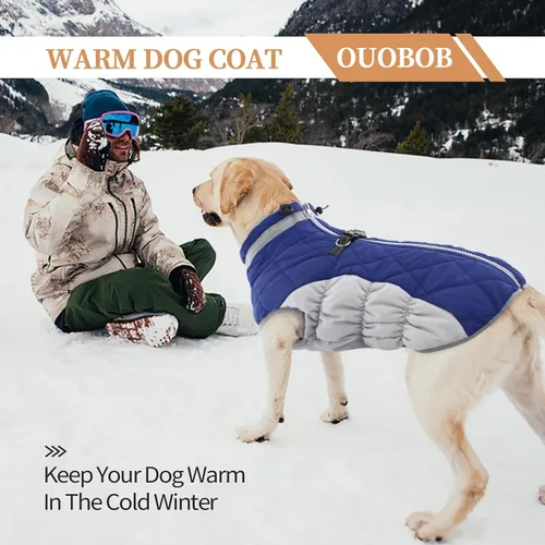 Miniatura 5 de Abrigo de invierno para perro, chaqueta grande para perro, chaqueta impermeable para mascotas con cremallera trasera, abrigo para mascotas con arnés