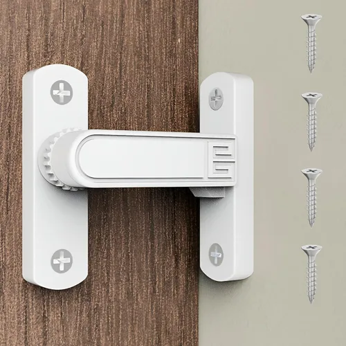 Miniatura 8 de Pestillo deslizante para puerta de granero de 90/180 grados, perilla ajustable, cerradura de seguridad para el hogar, baño, garaje, dormitorio, Negro