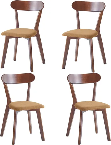 Miniatura 21 de Juego de 4 sillas de comedor tapizadas de madera maciza con asiento marrón acolchado de piel sintética para el hogar, cocina, sala de estar, comedor