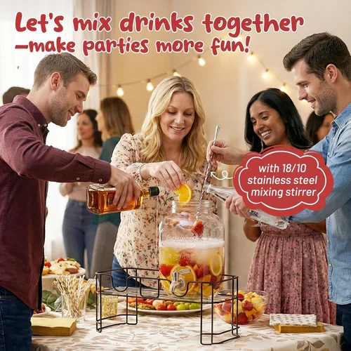 Miniatura 2 de KIKCOIN Paquete de 2 dispensadores de bebidas de vidrio para fiestas, dispensador de bebidas de 1 galón a prueba de fugas con espita de acero