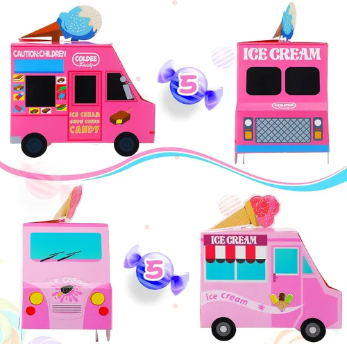 Miniatura 7 de Tenare 20 piezas de centros de mesa de helado para mesas, cajas de recuerdo con forma de camión, cajas de aperitivos para helado, contenedor