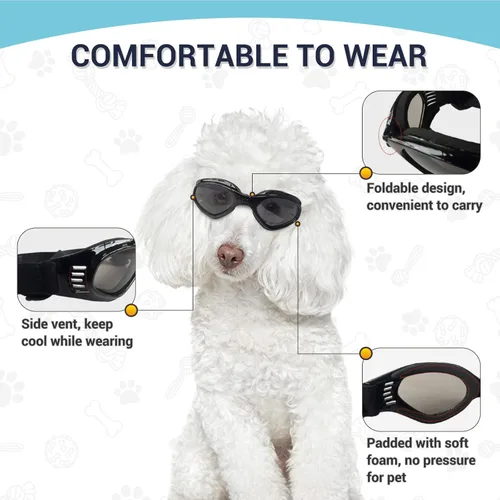 Miniatura 3 de Gafas de sol para perros de raza media, protección ocular para perros medianos, resistentes al viento, color negro