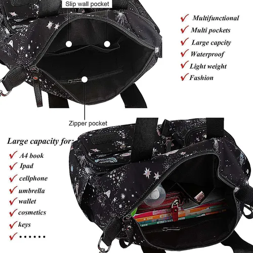 Miniatura 5 de Bolso de mano ligero, floral, con asa superior con múltiples bolsillos de nailon para el trabajo, resistente al agua, bolsa para viajes, de hombro