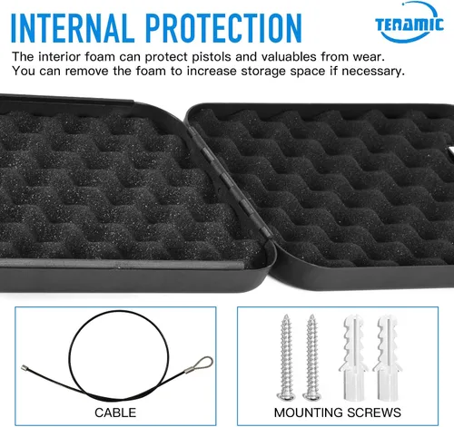 Miniatura 6 de TENAMIC Caja fuerte para pistola, caja de seguridad portátil para pistola de viaje, caja de bloqueo de pistola de acero sólido para el hogar, cajas