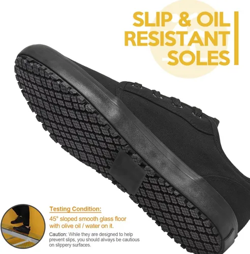 Miniatura 2 de Zapatos de trabajo de lona antideslizantes para hombres y mujeres, para servicio de alimentos, color negro, casual, resistente a las manchas y al
