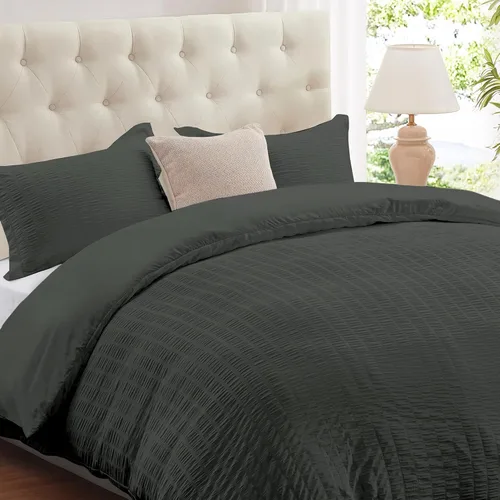 Miniatura 11 de Cozyide Beige Queen Duvet Cover Set, 3 Pieces Soft Seersucker Queen Size Duvet Cover with Zipper Closure and Corner Ties, 90"x90" Duvet Cover with 2