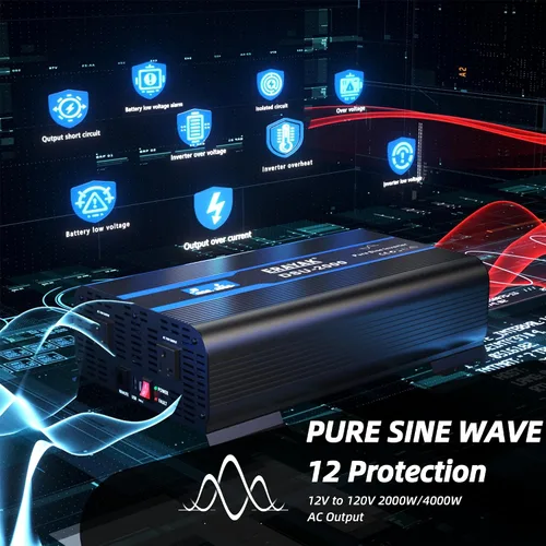 Miniatura 4 de Erayak Inversor de corriente de onda sinusoidal pura de 2000 W, 12 V CC a 110 V 120 V AC para el hogar, RV, camión, solar fuera de la red con USB-C