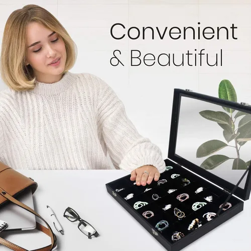 Miniatura 3 de Organizador de cajas de exhibición de anillos Soporte para aretes y anillos Cajas de bandeja organizadora para múltiples anillos Anillos y aretes