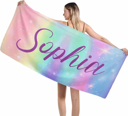 Miniatura 39 de MyPupSocks Toallas de playa para niñas, toallas personalizadas de teñido anudado con nombres para niños y adultos, toallas de playa personalizadas