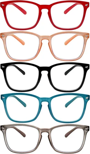 Miniatura 10 de SIGVAN Paquete de 5 Gafas de Lectura con Bloqueo de Luz Azul de Moda Cuadradas para Computadora para Mujeres y Hombres, Anteojos Nerd Anti Rayos UV