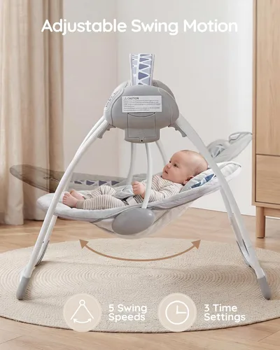 Miniatura 4 de Columpios de bebé para bebés, columpio portátil para bebés que se pliega fácilmente con velocidad adaptable, música, temporizador, columpio de bebé