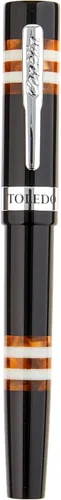 Conklin Toledo - Pluma estilográfica en negro con segmentos de anillo naranja y blanco, punta de punta, instrumento de escritura premium con diseño
